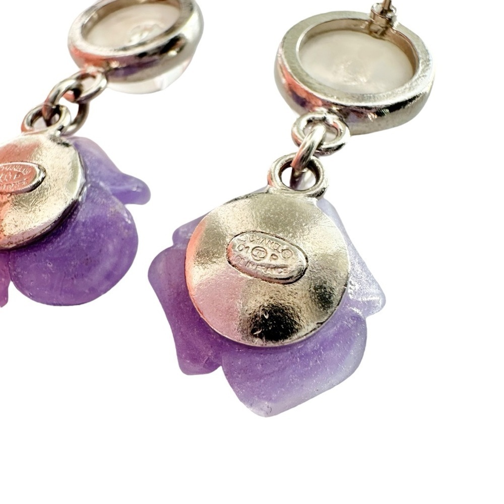 Chanel Purple Camellia Flower Silver Studded Earring Set with Box - Picture 8 of 15
